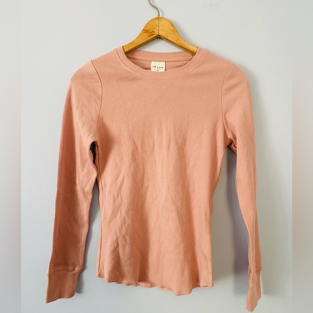 NWT Silk & Salt Long Sleeve Pink Ribbed Top, Size XS, Loungewear, Casual